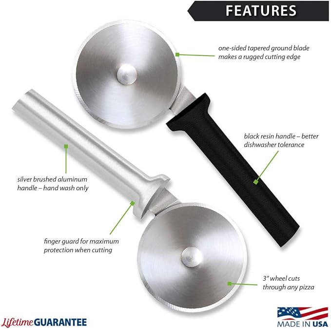 Rada Cutlery Pizza Cutter (W221), 3" Stainless Steel Wheel, Black Handle, Pack of 2