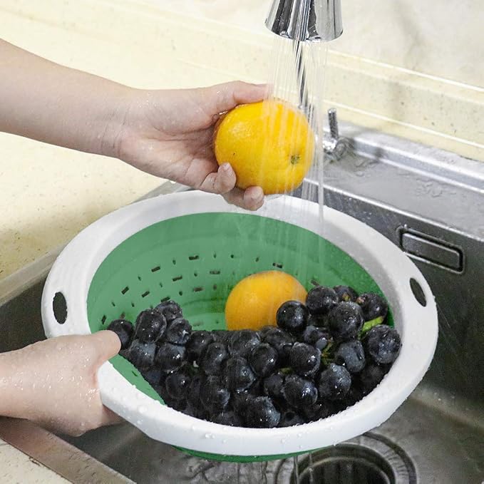 QiMH Collapsible Colander and Strainer, 5 Quart(1.25 gal) BPA Free & Dishwasher-safe Silicone Foldable Strainer, Heavey Duty Kitchen Drainer Basket for Pasta, Veggies and Fruits
