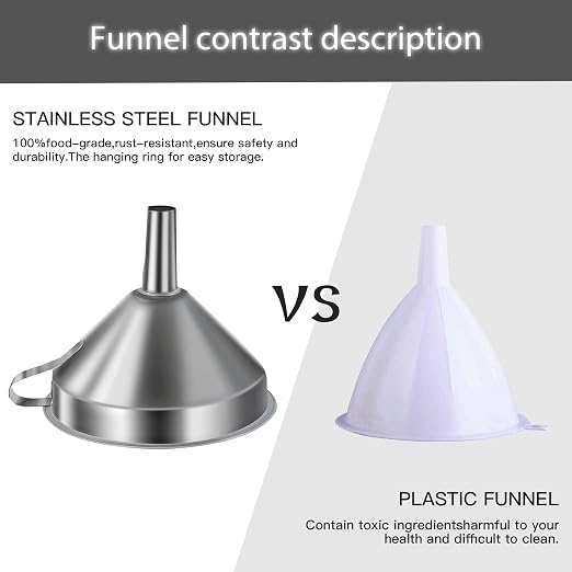 Small Funnels for Filling Bottles, Stainless Steel Small Kitchen Funnel Set of 3, Food Grade Mini Funnels for Kitchen Use Filling Bottles Liquor Flask Tiny Spice Cooking Powder Water 3in&2.2in&1.8in