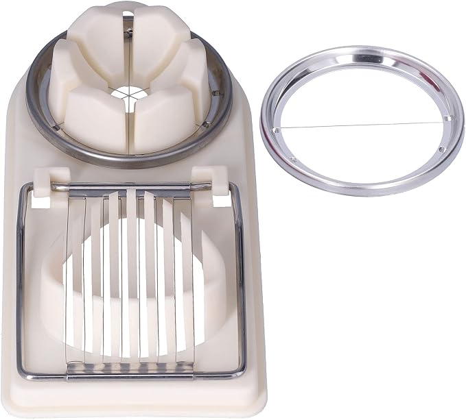 Egg Slicer 3-in-1 Eggs Cutter Multipurpose Boiled Egg Cut Slicers Stainless Steel Wire Egg Separator for Cutting Hard-Boiled Eggs Fruit Strawberry Banana(white)