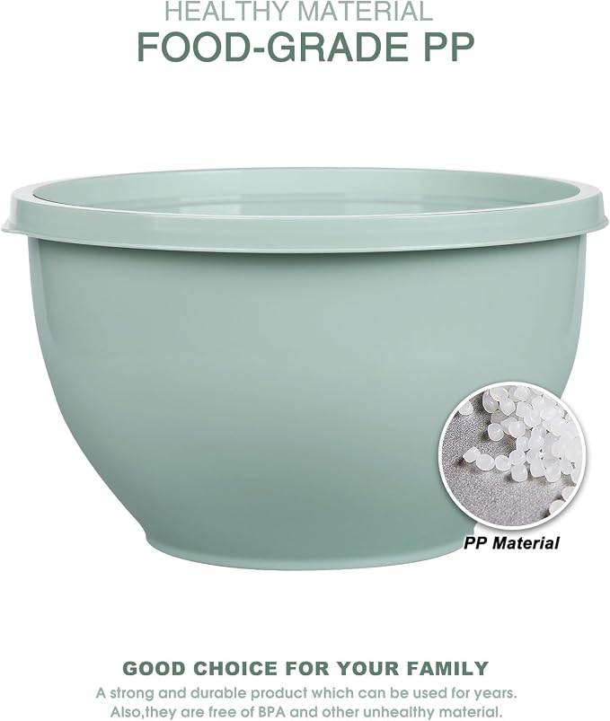 Greentainer Plastic Mixing Bowls with Lids Set for Kitchen, 5 Set Nesting Bowls for Mixing, Baking, Prepping, Cooking and Serving Food, Mixing Bowls Dishwasher, Microwave Safe