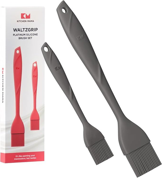 Kitchen Mama WaltzGrip Platinum Silicone Basting Pastry Brush, Metal Gray | Heat-Resistant, For Cooking, Baking, Grilling, Spreading Oil or Butter, Dishwasher-Safe