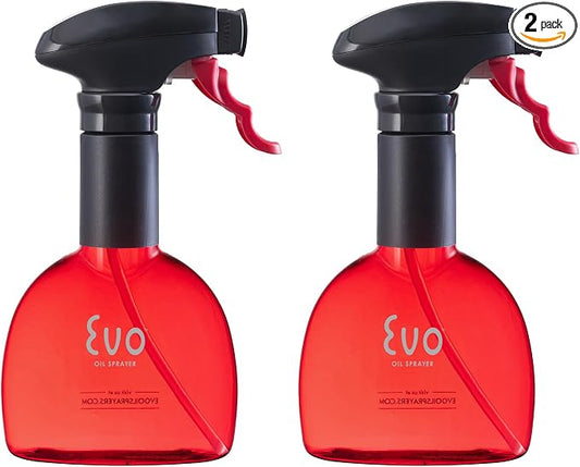 Evo Oil Sprayer Minis, Non-Aerosol for Olive, Cooking Oils, and Vinegars, Red, 8-Ounce Capacity, Set of 2