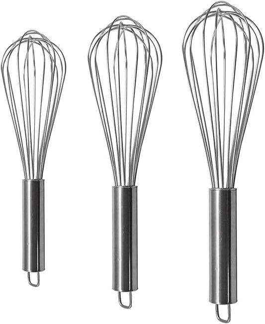 Stainless Steel Balloon Whisk Set 3 Pieces Professional Kitchen Whisks for Cooking Stainless Steel Whisk for Blending Whisking Beating and Stirring Enhanced Version Balloon Wire Whisker Egg Beater