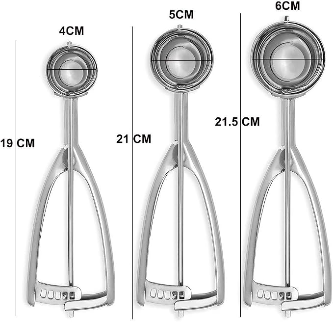Cookie Scoops for Baking Set of 3, Ice Cream Scoop Set with Trigger Stainless Steel Set Excellent for Melon Ball, Cupcake, Muffin, Meatball, Include Large Medium Small Size
