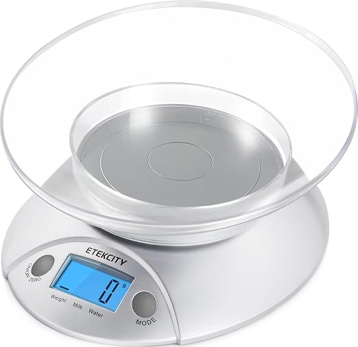Etekcity Food Kitchen Scale with Bowl, 11lb/5kg, Grams and Ounces | Removable bowl with tare, backlit display, ideal for baking, meal prep, dieting and weight loss