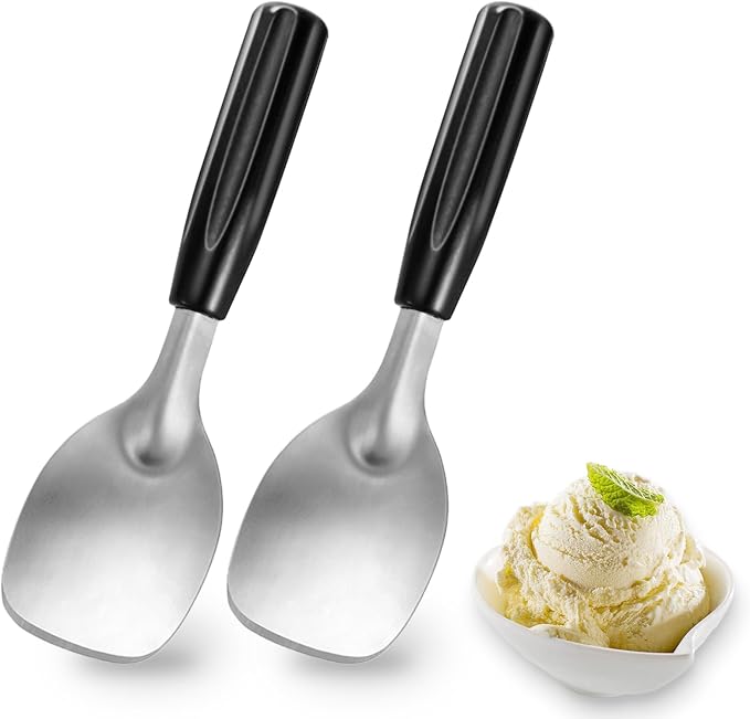 2 pcs Ice Cream Spade,Ice Cream Scoop,Stainless Steel Ice Cream Paddle with Plastic Handle,Heavy Duty & Durable Bend Proof Ice Cream Scooper Butter Cutter(Black)