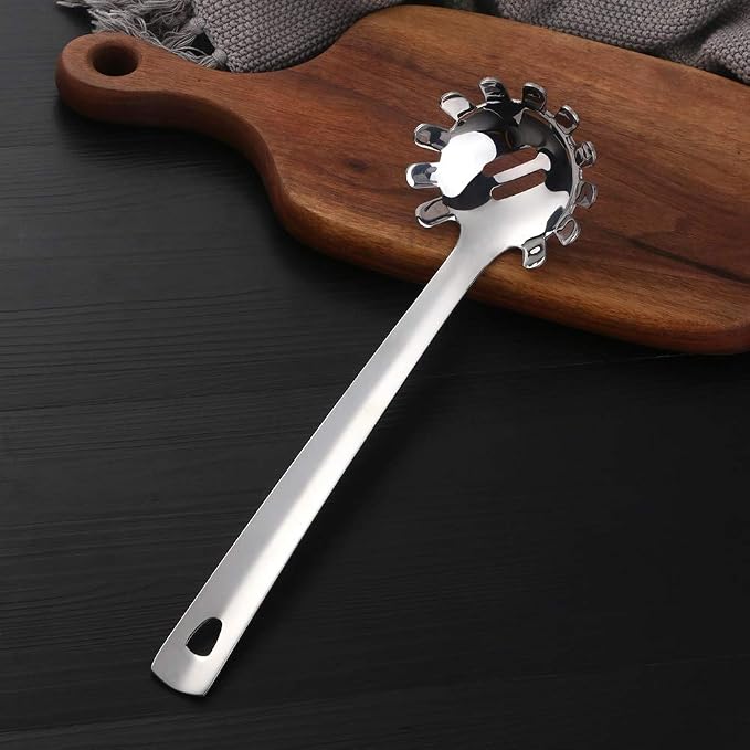 6 Pcs Silver Spaghetti Server, Stainless Steel Titanium Plated Pasta Server Ergonomic Curve Handle Design Spaghetti Server for Kitchen, Dishwasher Safe(12 inches/30cm)