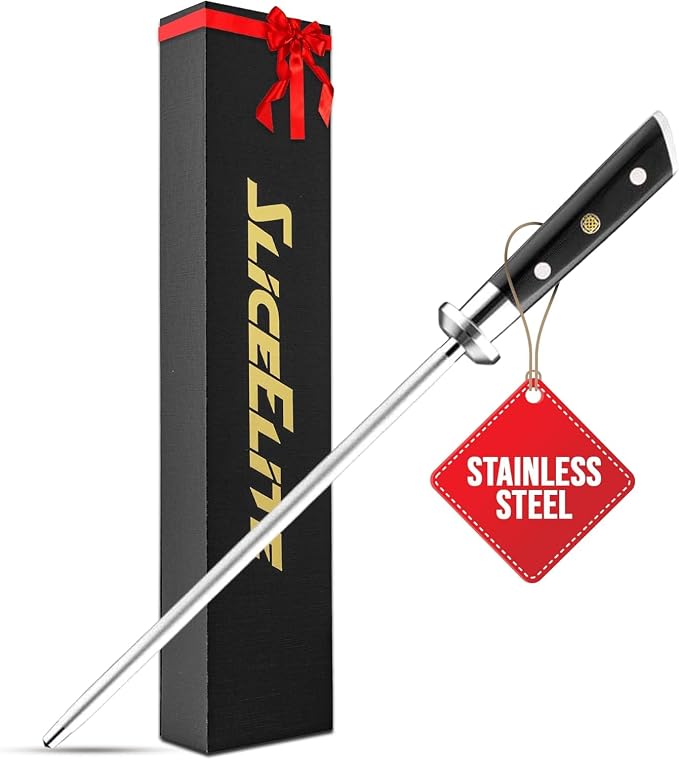 SliceElite Knife Sharpener Rod 10 Inch Sharpening Steel G10 Handle Diamond Coated Honing Rod Knife Steel Sharpener Chef Kitchen Knives Tool Honer Sharpener Japanese Style Utility