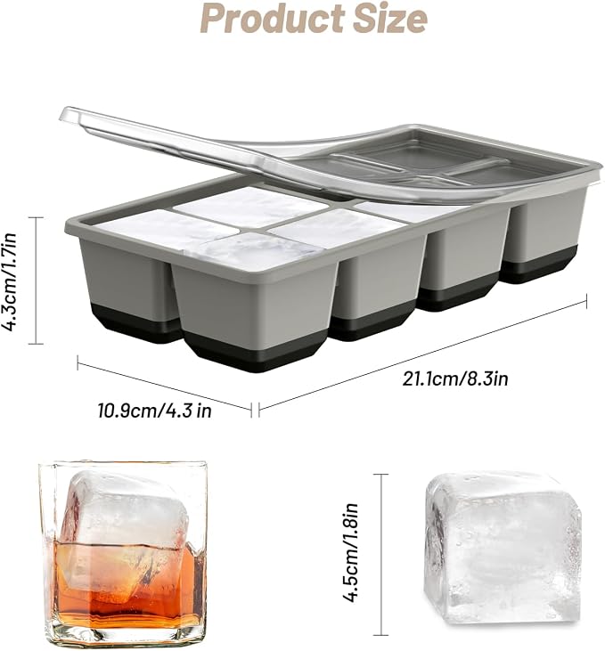 VEHHE Ice Trays for Freezer with Lid, Reusable BPA Free Silicone Ice Cube Tray, Stackable Ice Cube Mold （Black-gray）