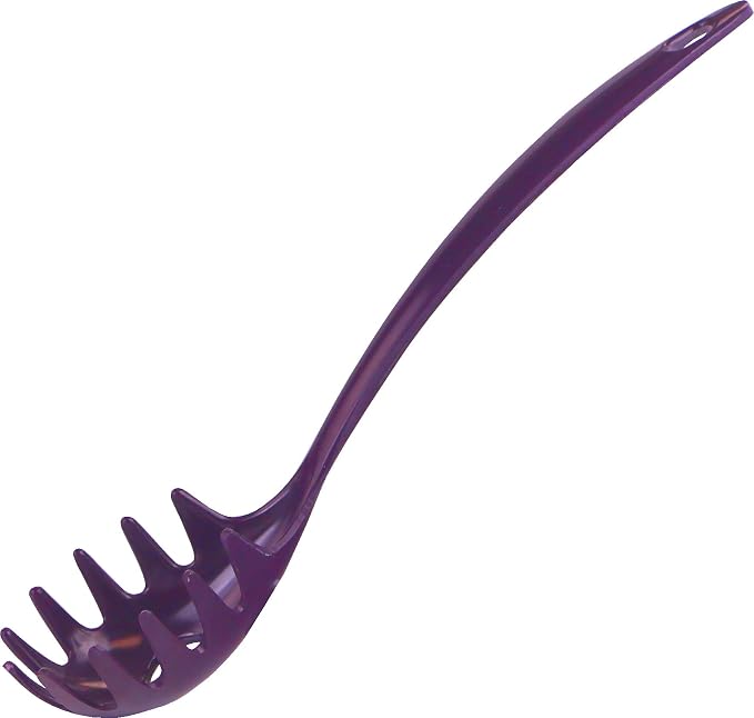 Spaghetti Spoon, Pasta Server, Fork with Ergonomic Handle, Heat Resistant, BPA Free,11.5 inch Melamine Utensil by Reston Lloyd, 6 piece set, Plum