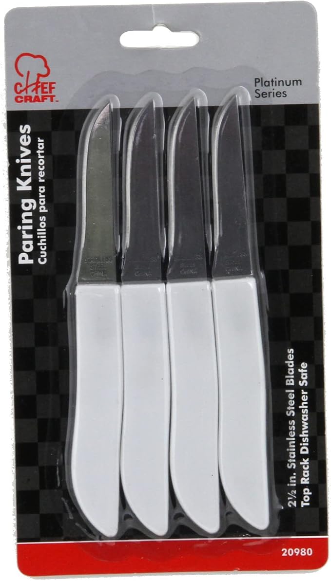 Chef Craft Select Paring Knife Set, 2.5 Inch Blade 6 Inches In Length 4 Piece Set, Stainless Steel/Black (Pack of 3)