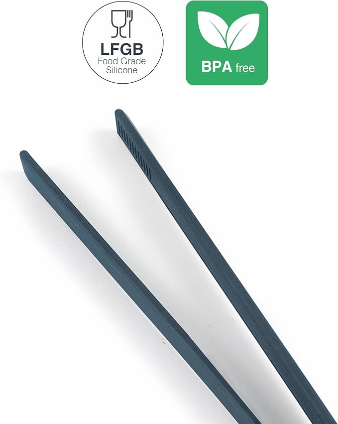 Lacor - 64462 - Grey kitchen tweezers, long tweezers, silicone tweezers, kitchen utensils, ergonomic handle, non-stick coating, high temperature resistant, dishwasher safe, length 29 cm