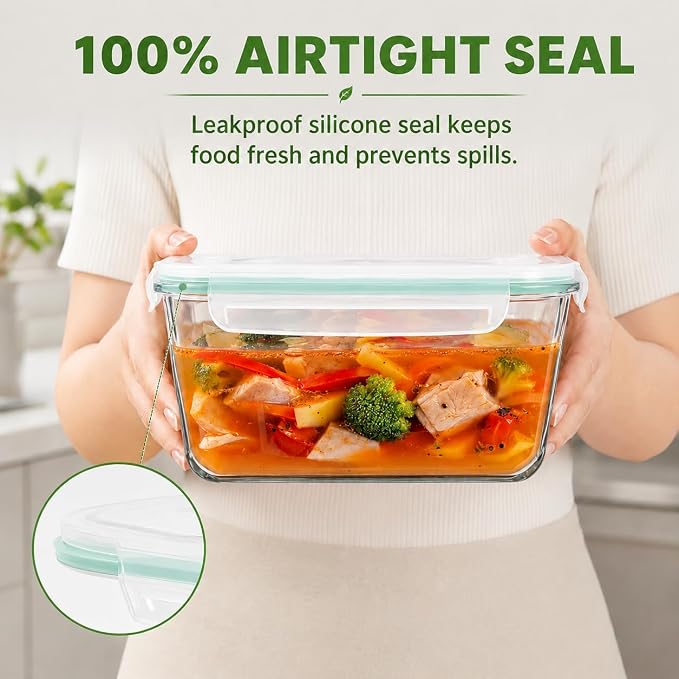 2 Pack Large Glass Storage Containers with Lids 85oz/10.5cup Big Airtight Glass Food Storage Containers for Rotisserie Chicken Watermelon Meal Prep, BPA Free, Freezer Dishwasher Oven Safe