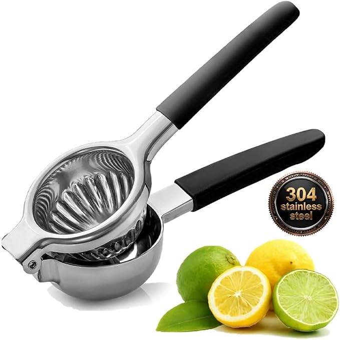 Stainless Steel Lemon Squeezer,-Silicone Handles, Hand Held Lime Squeezer for Lemons, Limes & Oranges, Ergonomic Non-Slip Design, Suitable for Kitchen, Outdoor, Bar Lemon Squeezer