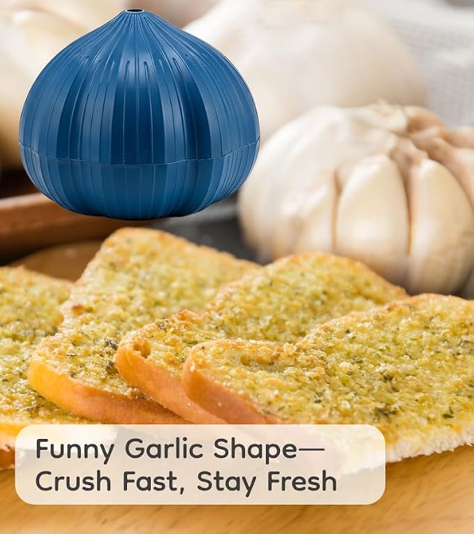 Garlic Peeler & Press Kit with Silicone Garlic Roller Tube & Brush, Fast Garlic Skin Remover, Easy Clean Dishwasher Safe Garlic Peeler Tool, Essential Kitchen Gadget for Cooking Prep (Blue)