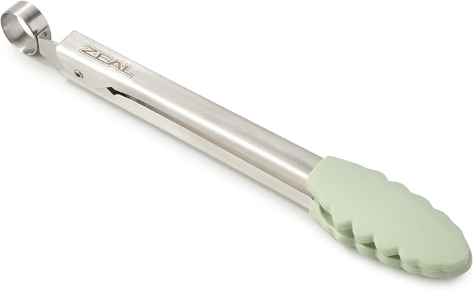 Zeal Silicone Non Stick Kitchen Mini Tongs with Stainless Steel Handle (20cm) -Sage Green, 20 cm
