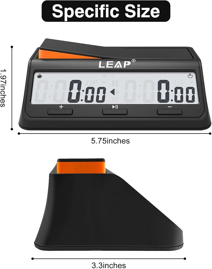 LEAP Chess Clock Digital Chess Timer Advanced for Board Game and Chess Timer with Bonus & Delay Count Down up Alarm Black/Orange