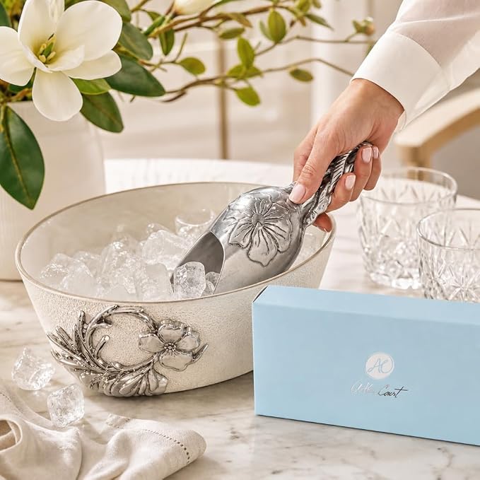 Arthur Court Magnolia Ice Scoop - Premium Sand Casted Aluminum - Elegant Ice Serving Tool - 8" Long