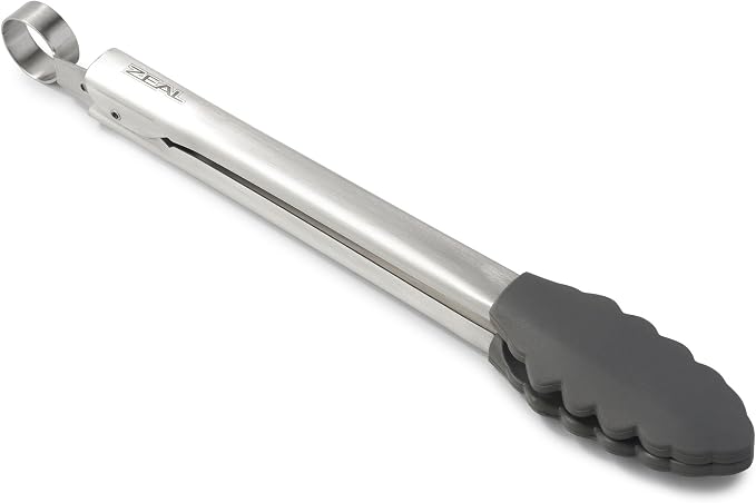 Zeal Silicone Non-Stick Kitchen Tongs with Stainless Steel Handle (26cm) -Dark Grey, 26 cm