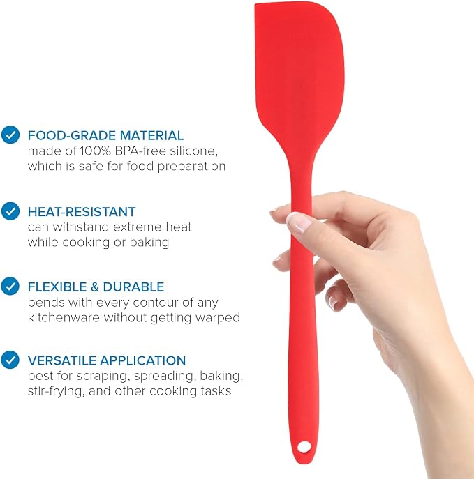 Joeji's Kitchen Set of 4 Silicone Spatulas for Cooking Baking - Non-Stick Kitchen Utensils in Assorted Bright Colours - Cake Batter Cream Scraper - Heat Resistant and Food Safe - Orange Blue Green Red