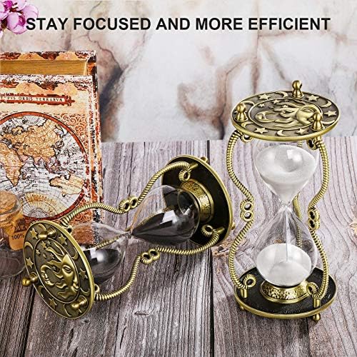 SuLiao Hourglass Sand Timer 60 Minute:Sun and Moon Engraving Brass Sand Clock, Metal White Sand Watch 60 Min,Antique Reloj De Arena 60 Minuots,Large 1 Hour Glass Sandglass for Gift Office Desk Decor