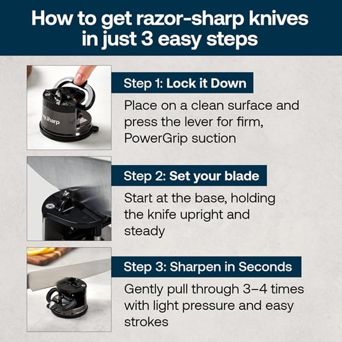 AnySharp – CHEF – Hands Free Knife Sharpener - Easy to Use Sharpening Tool with PowerGrip Suction Base and 20-Degree Pre-set Angle - For All Knives: Chef’s, Serrated, and Hardened Steel - Wolf