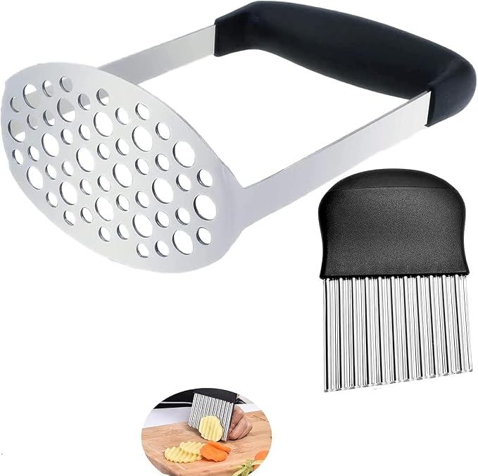 Potato Masher, Stainless Steel Integrated Masher Kitchen Tool & Food Masher/Potato Smasher with Crinkle Cutter, Perfect for Bean, Vegetable, Fruits, Avocado, Meat