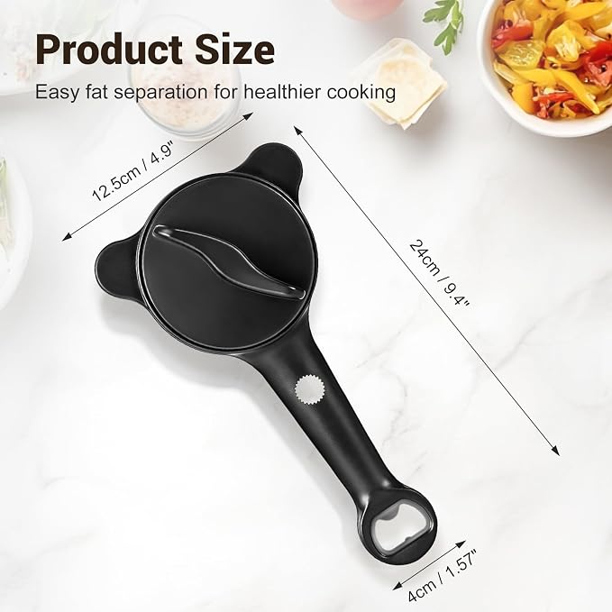 4-In-1 Adjustable Jar Opener for Seniors & Weak Hands, Lid Opener with Non-Slip Grip, Stainless Steel Jar Lid Opener, for Jars, Bottles & Cans (Black)