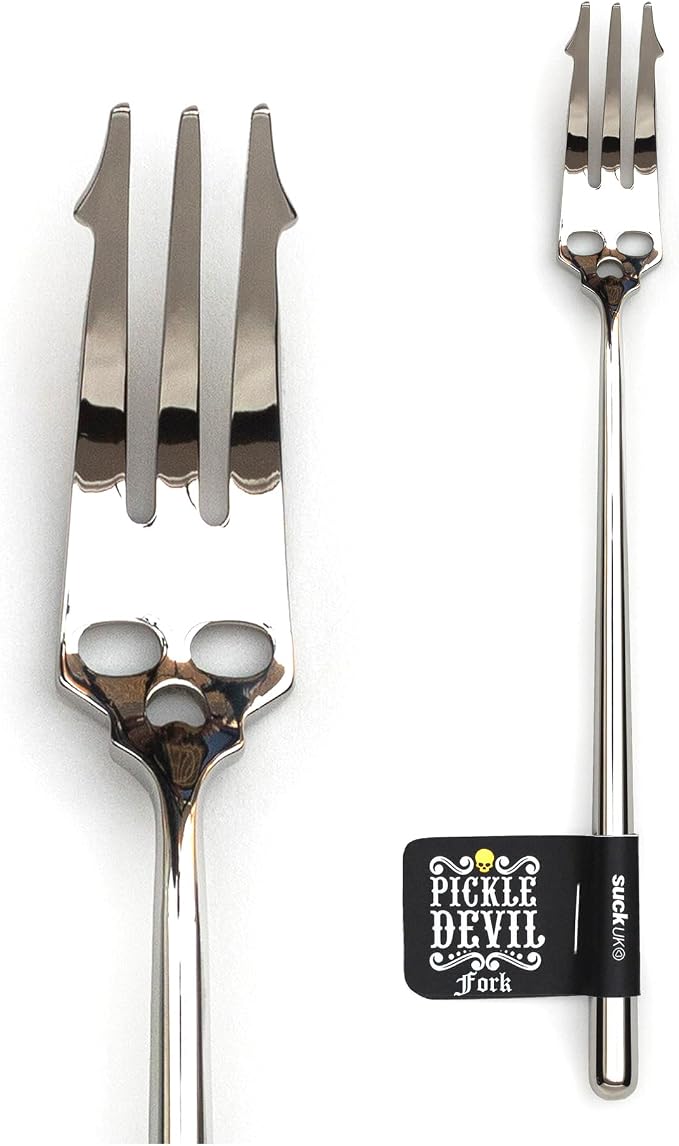 Suck UK Pickle Fork - Goth Decor - Fruit Picker - Gothic Accessories - Skull Head Pickle Grabber - Goth Kitchen Decor - Devil Horn - Pickled Onion Fork - Unique Kitchen Gadgets - Gothic Kitchenware