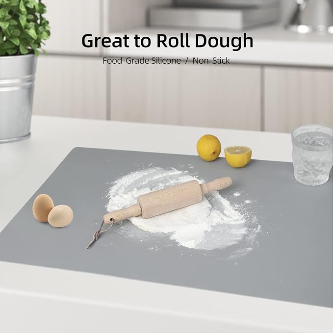 2 Pack Silicone Mats for Kitchen Counter, Treerit 23.62" x 15.75" Thick Large Silicone Mat, Nonskid Heat Resistant Countertop Protector, Easy to Clean, Gray