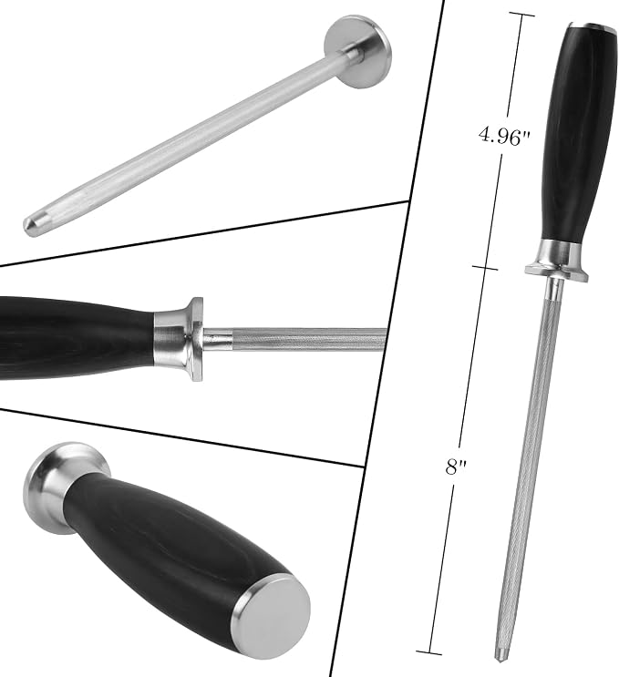 TUO Knife Sharpener Rod, 8 Inch Honing Rod for Kitchen Knife Sharpening, Professional Sharpening Steel with Ergonomic Pakkawood Handle, High Carbon German Steel, Falcon Series