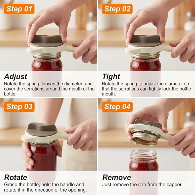 4-in-1 Jar Opener for Seniors -Adjustable Lid Opener with Non-Slip Grip, Stainless Steel Jar Lid Opener for Arthritis Sufferers, Fits Kitchen Jars, Bottles & Cans, Home Kitchen Helper(Black)