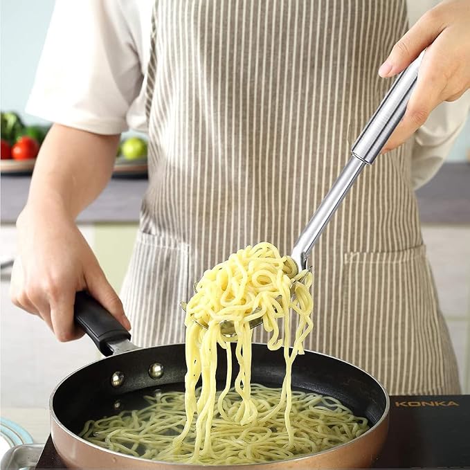 3 Pieces Stainless Steel Spaghetti Server Set | Pasta Tong, Spoon Server Fork, Measure Tool - Kitchen Cooking Utensil Set, for Noodles Serving Gadgets