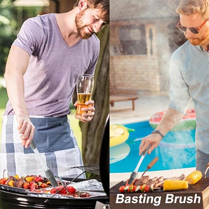 Silicone Oil Brush Basting Pastry Brush for BBQ Grilling Baking, 2025 New Heat Resistant Spread Oil Butter Sauce for Cooking, for Kitchen Gadget Home Outdoor Use (2 Pcs)