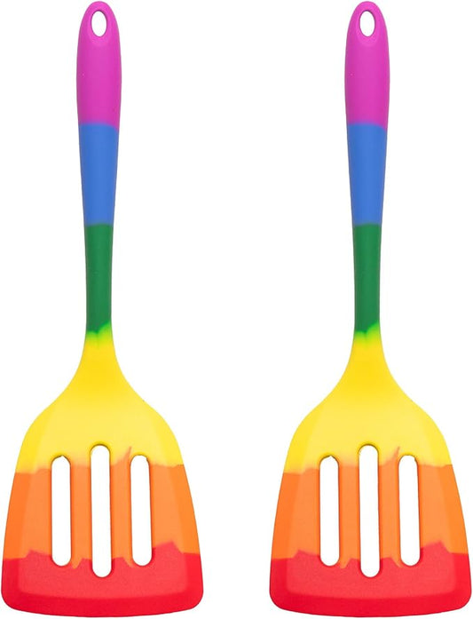 Cooking With Pride Non-Stick Slotted Turner, Heat-Safe Silicone With Iron Core, 12-Inch, Set of 2
