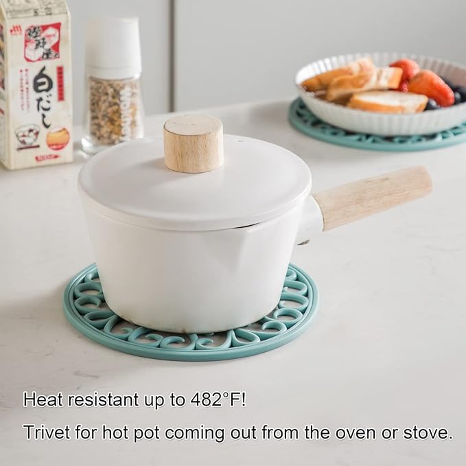 Silicone Trivet Mat - Non-Slip & Heat Resistant Kitchen Pads for Countertops & Table - Trivets for Hot Dishes & Cookware - Pot Holder for Pots & Pans - Turquoise, Set of 3
