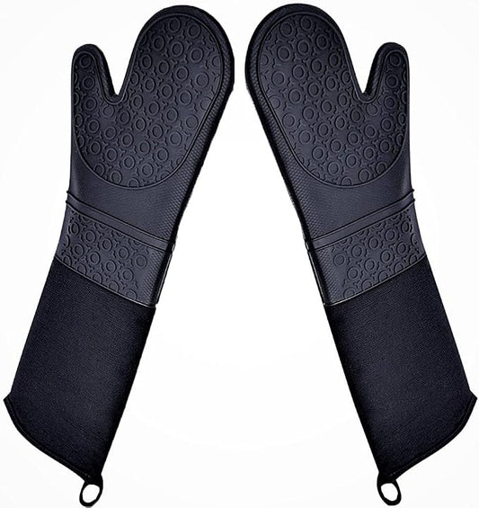 DoMii Professional Silicone Oven Mitts Baking Gloves Elbow Length Heat Resistant Quilted Gloves 2-Pack 19.5" Y