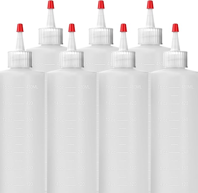 7-pack Plastic Squeeze Bottles for Sauces - 16oz Condiment Squeeze Bottles | for Liquids - BPA Free Squirt Bottle with Cap - Ketchup, Syrup, Oil, Dressings, Honey, kitchen,Arts and Crafts