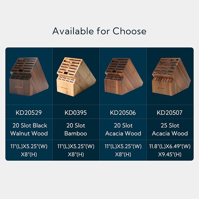 KITCHENDAO 20 Slot Black Walnut Wood Knife Block without Knives, Universal Knife Holder for Kitchen, Holding Multiple Types of Knives, Countertop Butcher Block Knife Stand for Easy Kitchen Storage