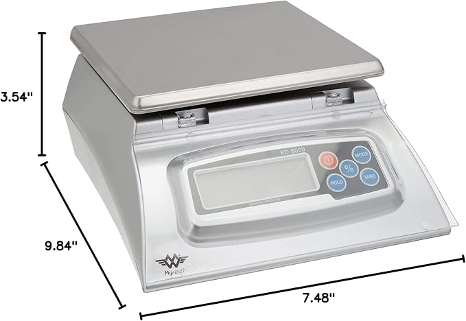 Bakers Math Kitchen Scale by My Weight - KD8000 , Silver | Percentage weighing, removable LCD covers, programmable auto-off