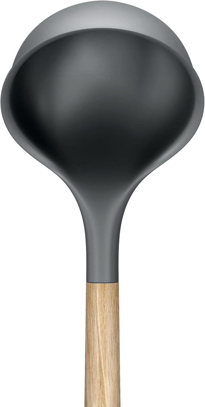 Zyliss Oak Wood Ladle Large – Durable Soup Ladle with Heat-Resistant PBT Head, Non-Stick Safe Silicone Edge, FSC Oak Handle, Roll-Stop Base, Perfect for Soups Stews Sauces and Curries 11.9"