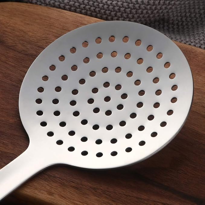 Skimmer Spoon, BuyGo Slotted Spoon Strainer Ladle Stainless Steel Cooking Utensil, Comfortable Grip Design, Silver