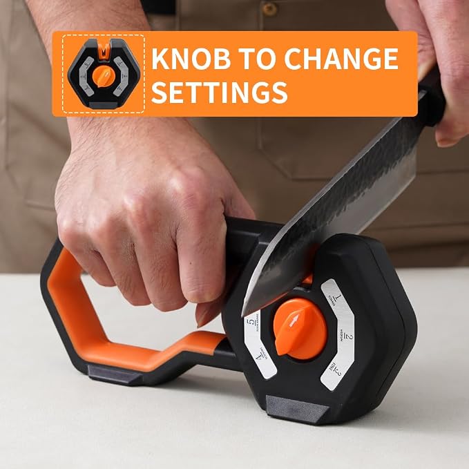 6-Stage Knife Sharpener - Premium Kitchen Knife Sharpeners - Adjustable Handheld Manual Knife Sharpeners for Kitchen Knives, Scissor and Chef Knife.Easy for beginners to use (GREEN)
