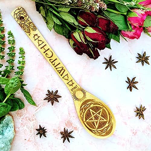 Kitchen Witch Utensils Set Laser Engraved 5 Elements Bamboo Large Cooking Utensils Set Cottagecore Kitchen Witch Gift Romantic Mothers Day Gifts
