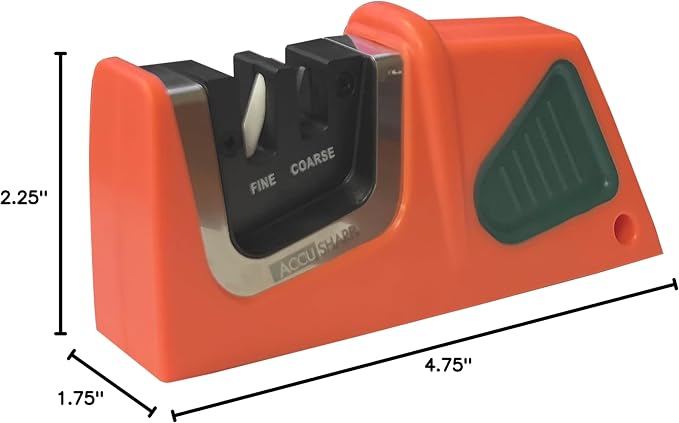 AccuSharp Compact Pull-Through 2-Stage Knife Sharpener - Diamond-Honed Tungsten Carbide Rust-Free Quickly Sharpens, Restores, Repairs & Hones Chef Knives, Orange/Green
