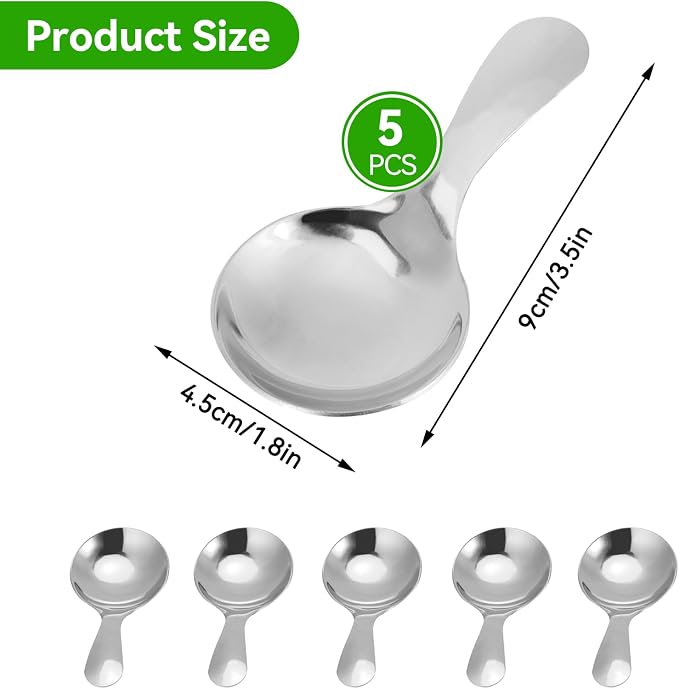 5PCS Ice Cream Scoop, Mini Silver Serve Candy Spoon Stainless Steel Short Handle Salt Condiments Dessert Condiment Spoons for Salt Sugar Condiments Coffee Tea Dessert(Silver)