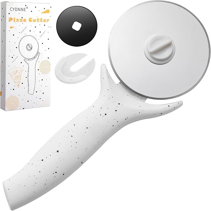 pizza cutter wheel with Removable and Washable Blade - Perfect for pizza Rolls, Pastry, Cheese, and cakes - Easy to Clean and Replace - Non-slip Grip for Smooth Cutting 8.47 Inches (White)