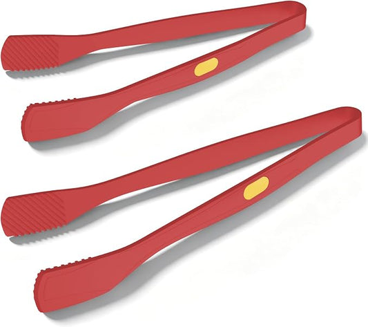 Beijiyi Kitchen Tongs for Cooking, 9" & 12" Set, Silicone Cooking Tongs with Silicone Tip for Nonstick Cookware, 600°F Heat Resistant, Stainless Steel Core, Great for Grilling and Serving Food (Red)