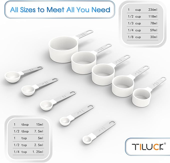 Measuring Cups & Spoons Set, Stackable Cups and Spoons | Nesting Measure Cups with Stainless Steel Handle, Kitchen Gadgets for Cooking & Baking (white)